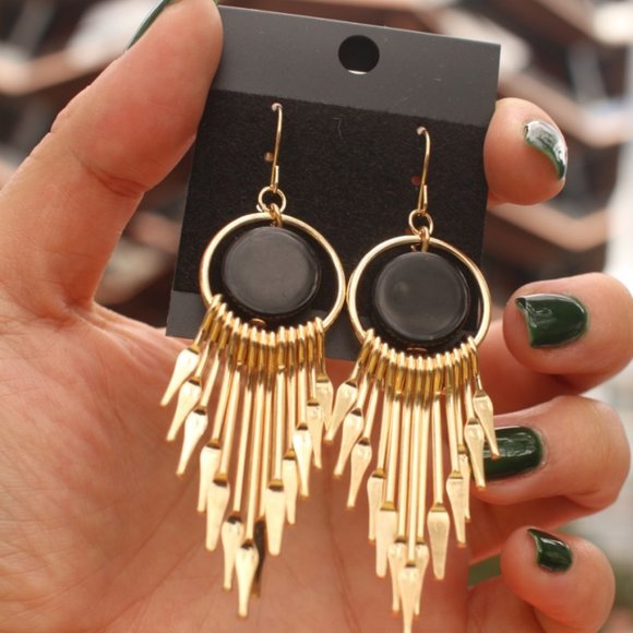 New Black Round Metal Tassel Drop Earrings jewelry - Picture 3 of 8